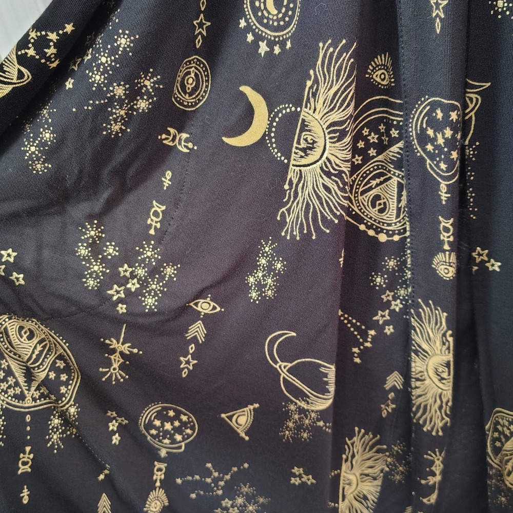 Celestial Whimsigoth Soma Robe Womens XS Black Gold Sun Moon Astrology Wrap Belt - Picture 3 of 6